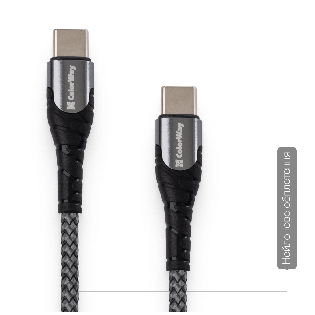 Дата кабель USB-C to USB-C 2.0m PD Fast Charging 65W 3A grey ColorWay (CW-CBPDCC039-GR) - зображення 9