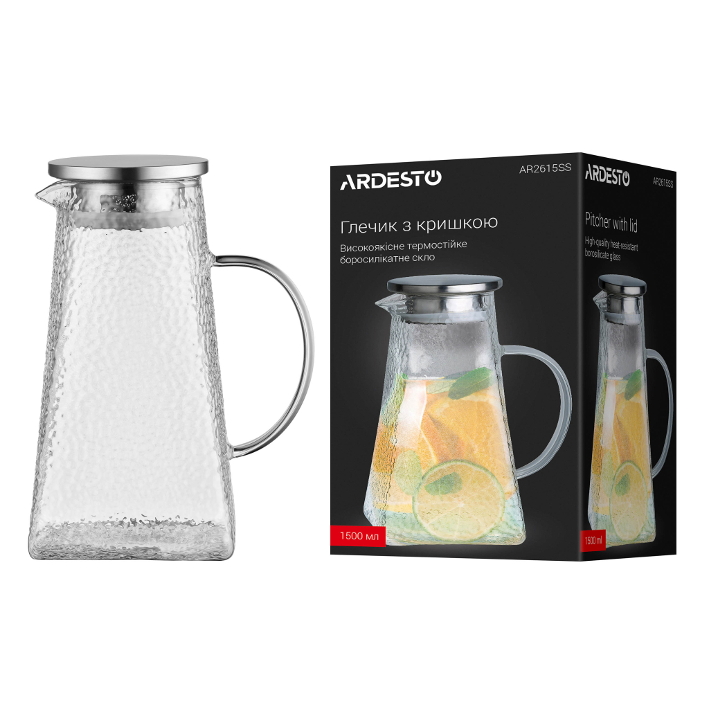Глечик Ardesto 1500мл, боросилікатне скло, нержавіюча сталь, прозорий (AR2615SS) - зображення 6