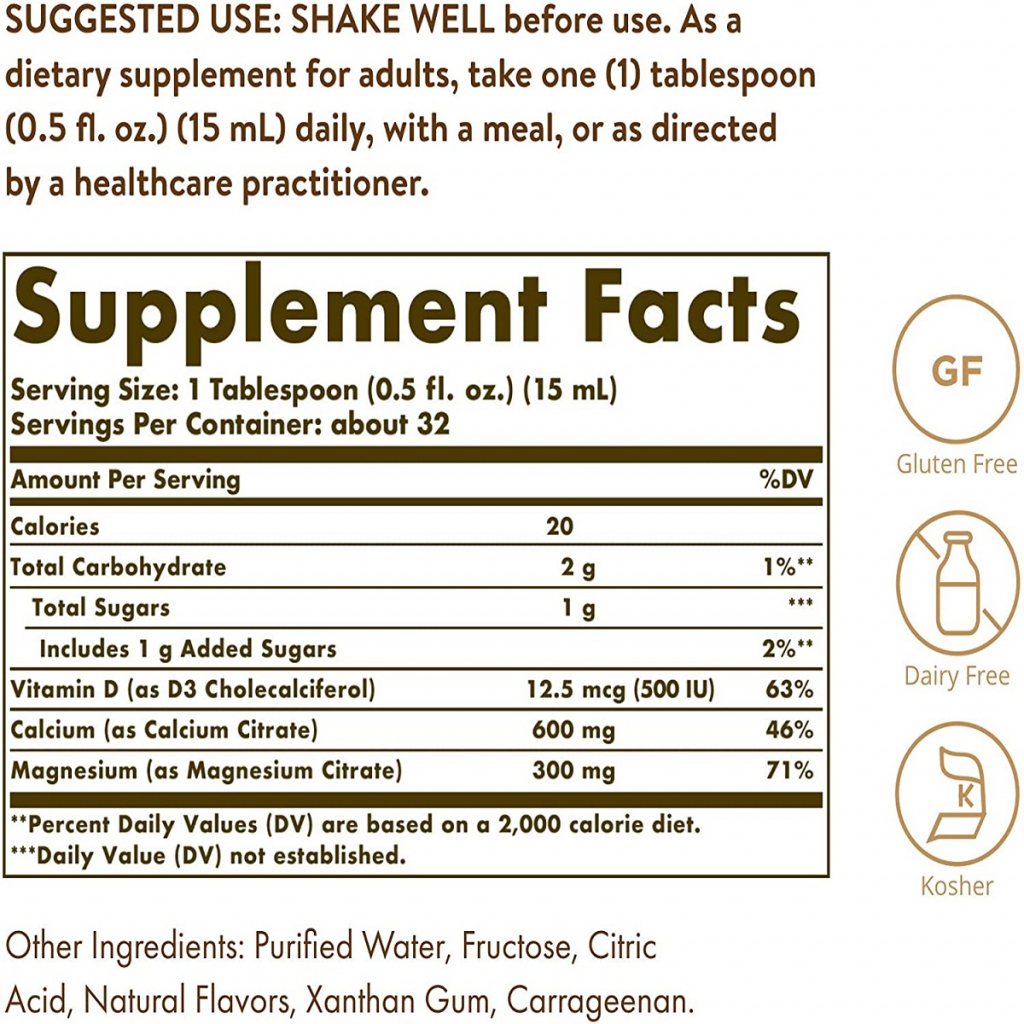 Мінерали Solgar Рідкий Кальцій + Магній + D3, Calcium Magnesium Citrate + Vi (SOL-35833) - зображення 2