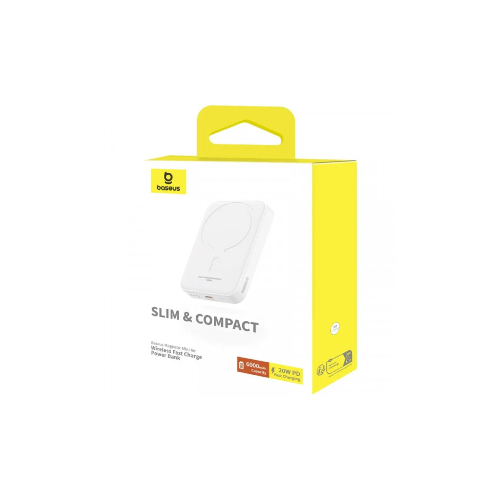 Батарея універсальна Baseus Magnetic Wireless Mini 6000mAh 20W, PD QC/3.0, white (P10059002223-00) - зображення 5