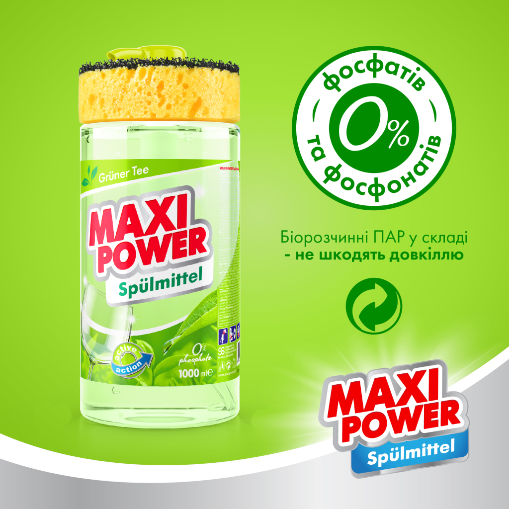 Засіб для ручного миття посуду Maxi Power Зелений чай 1000 мл (4823098411789) - зображення 4