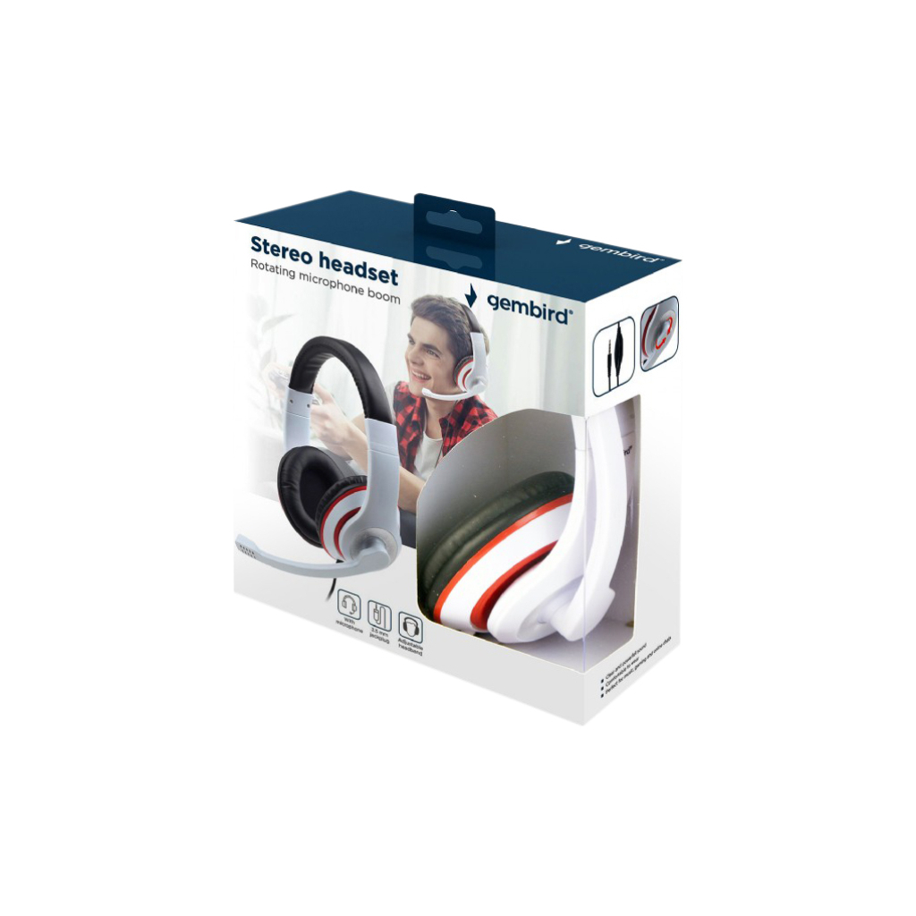 Навушники Gembird MHS-03 White/Red/Black (MHS-03-WTRDBK) - зображення 5