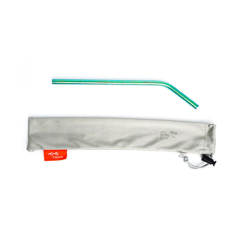 Трубочки туристичні TiTo Titanium вигнута з мішечком Green (STB-GRNkit) - зображення 1