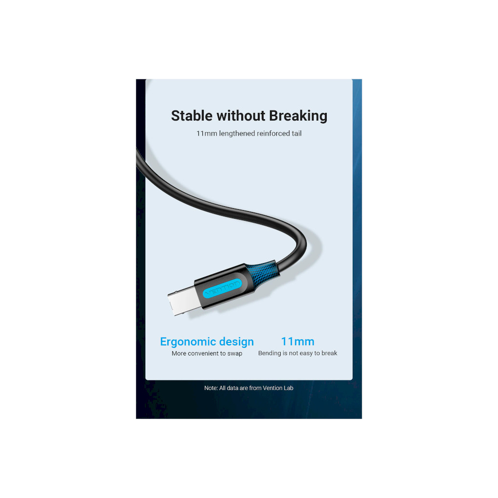 Кабель для принтера USB 2.0 AM/BM 3.0m 480Mbps PVC black VENTION (COQBI) - picture 8