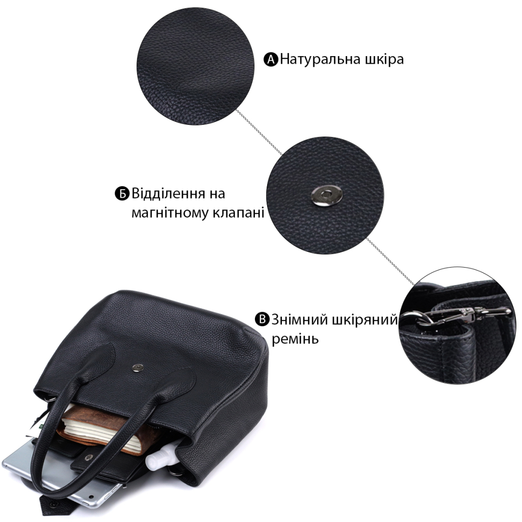 Сумка Shvigel З натуральної шкіри Чорна (22829) - зображення 4