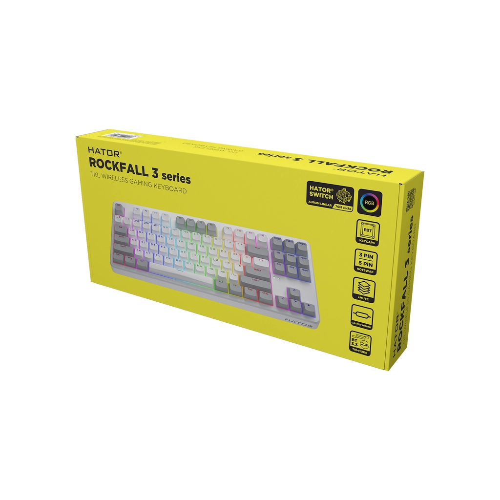 Клавіатура Hator Rockfall 3 Mecha TKL QMK/VIA Orange Wireless White (HTK851UA) - зображення 7