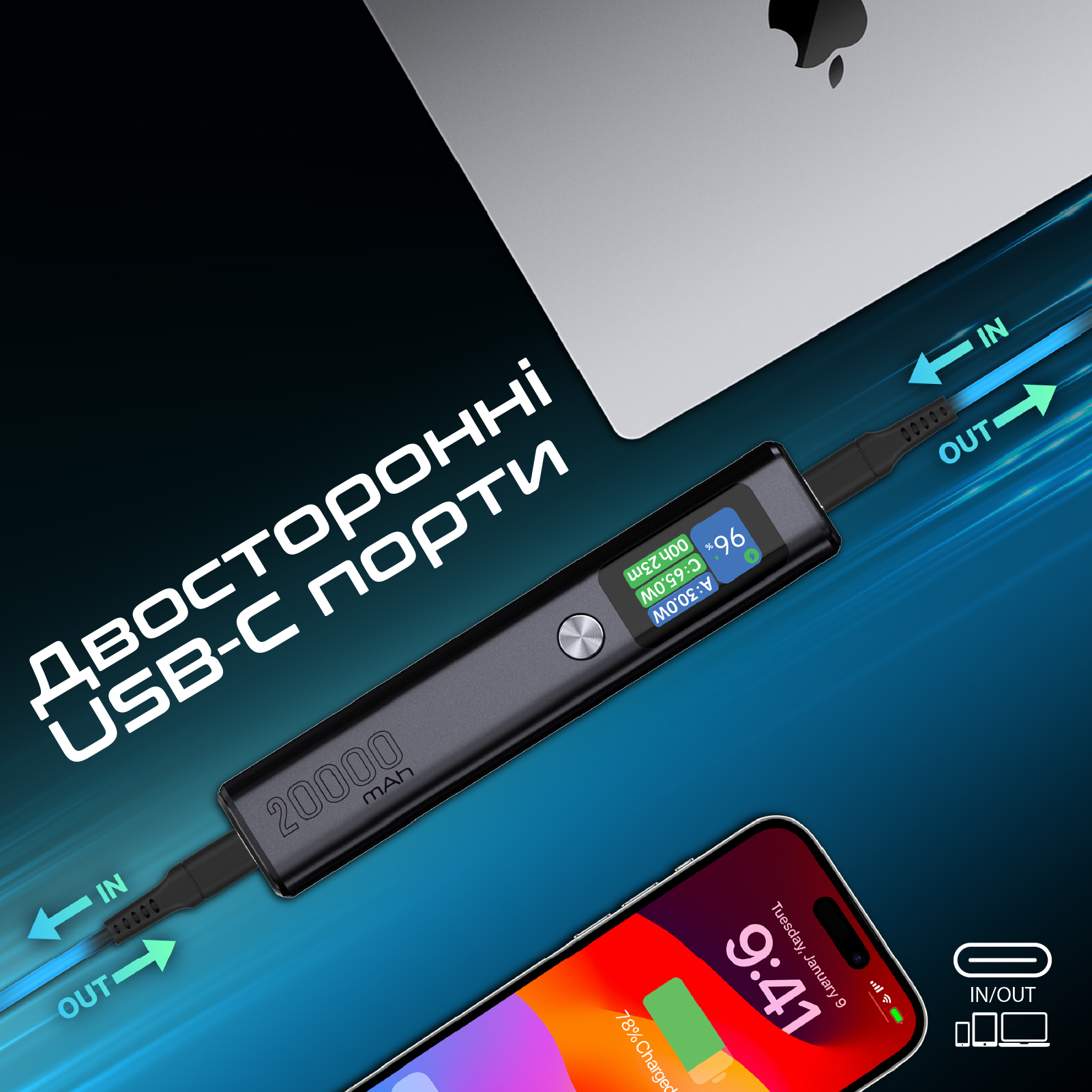 Універсальна мобільна батарея Promate Titan-130 130W 20000mAh Gray - изображение 5