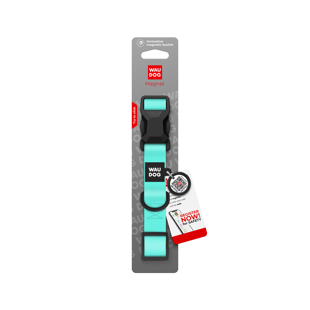 Нашийник для тварин WAUDOG Magnet c QR паспортом, магнітна пряжка-фастекс XL тіффані (279727) - зображення 4