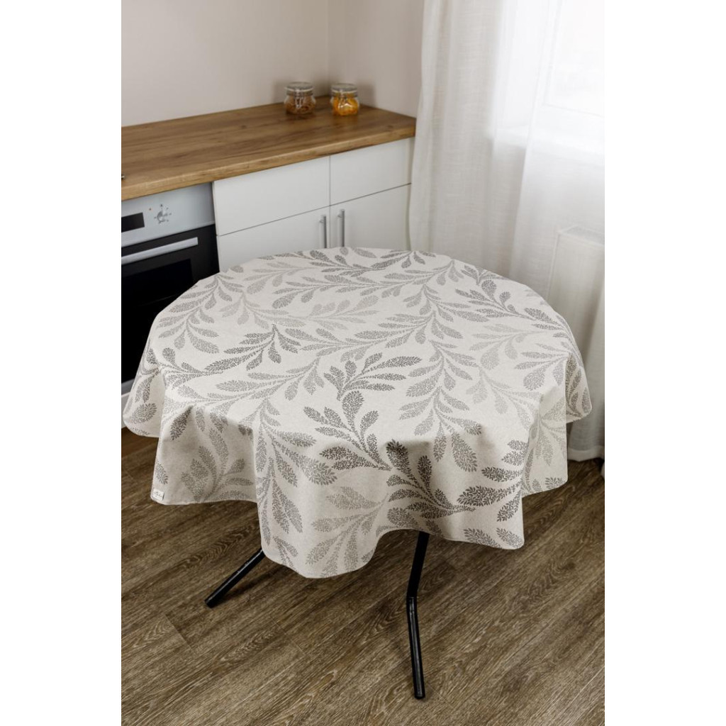 Скатертина Прованс непромокаюча Simfoni Сіре листя на натюрель D-136 см (033615) - зображення 1