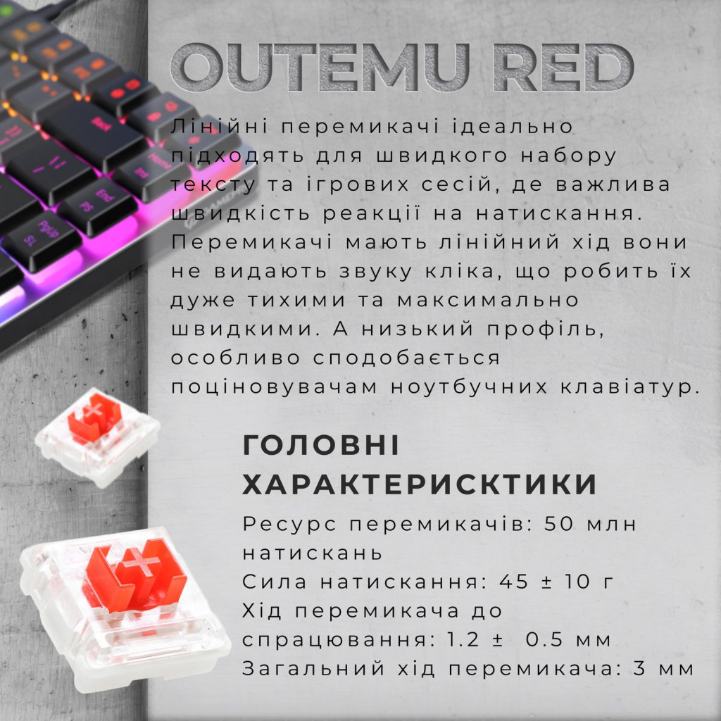 Клавіатура GamePro MK141R Red Swich Low Profile RGB USB Dark Gray (MK141R) - зображення 6