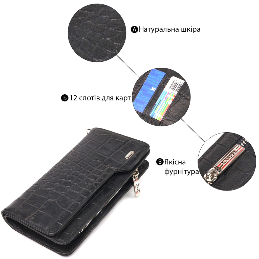 Портмоне Canpellini З натуральної шкіри Чорне (21543) - зображення 4