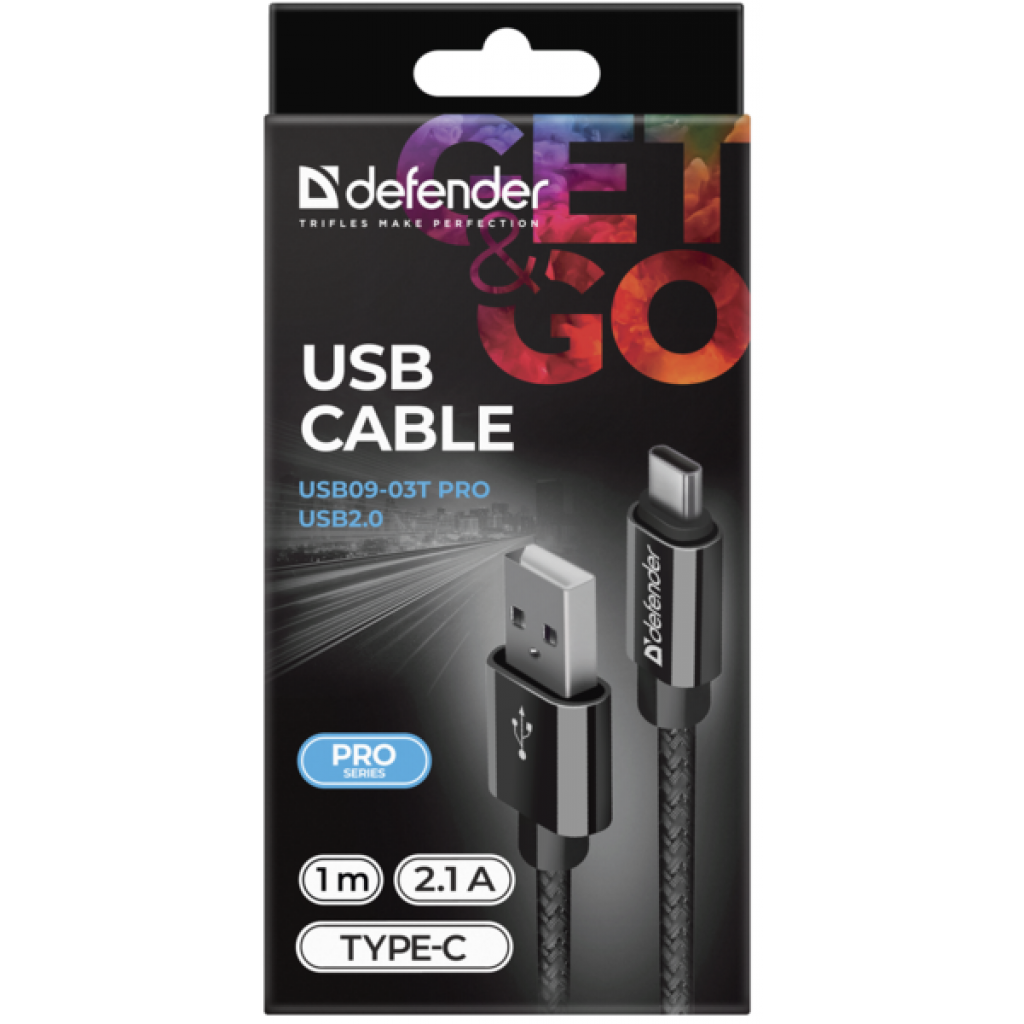 Дата кабель USB 2.0 AM to USB-C 1.0m PRO Black Defender (87814) - зображення 3