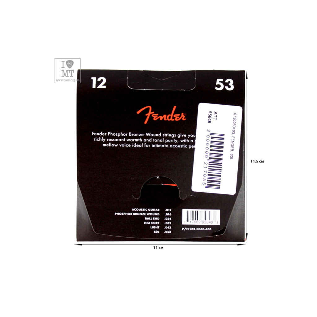 Струни для гітари Fender 60L Phosphor Bronze Acoustic Strings (12-53) (55646) - зображення 2