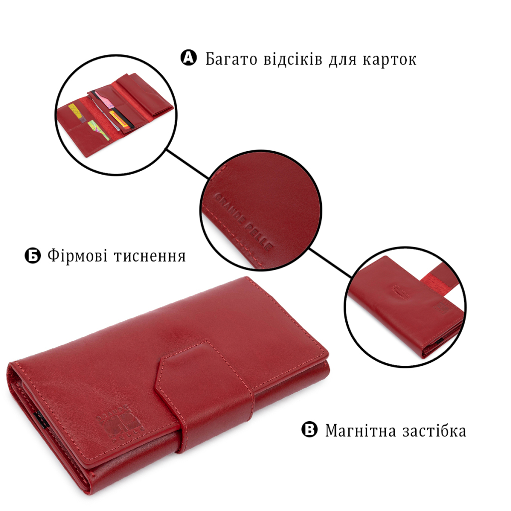 Гаманець Grande Pelle У три складання Червоний (11564) - зображення 4