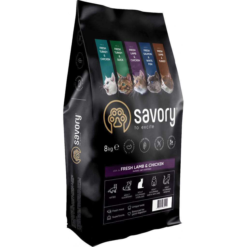 Сухий корм для кішок Savory Adult Cat Steril Fresh Lamb and Chicken 8 кг (4820232630129) - зображення 1