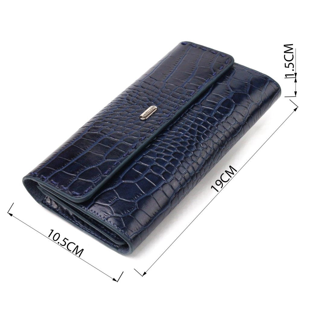 Гаманець Canpellini З натуральної шкіри з тисненням під крокодила Синій (21661) - зображення 3