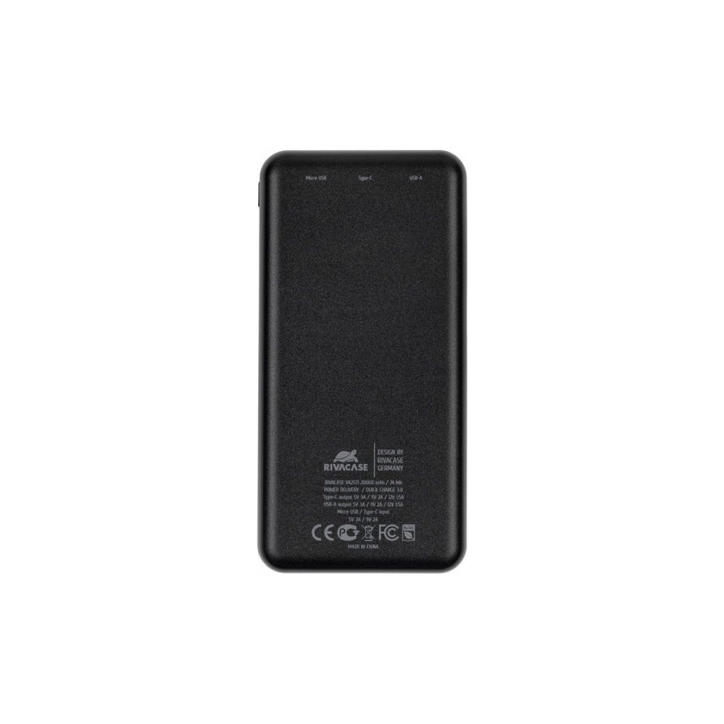 Батарея універсальна RivaCase 20000mA, PD/18W, QC/3.0/18W (RIVAPOWER VA2571 (Black)) - изображение 3