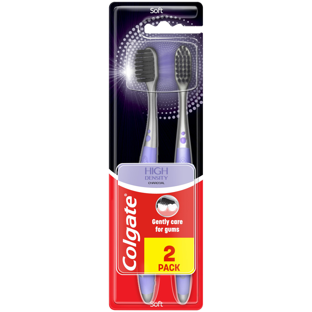 Зубна щітка Colgate High Density Charcoal м'яка 2 шт. (8718951369153) - зображення 1