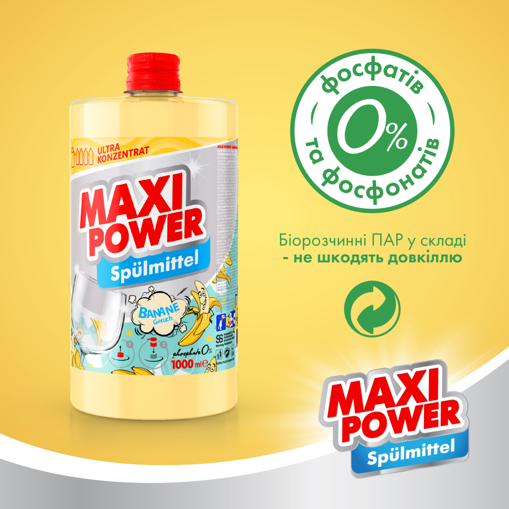 Засіб для ручного миття посуду Maxi Power Банан запаска 1000 мл (4823098411987) - зображення 5