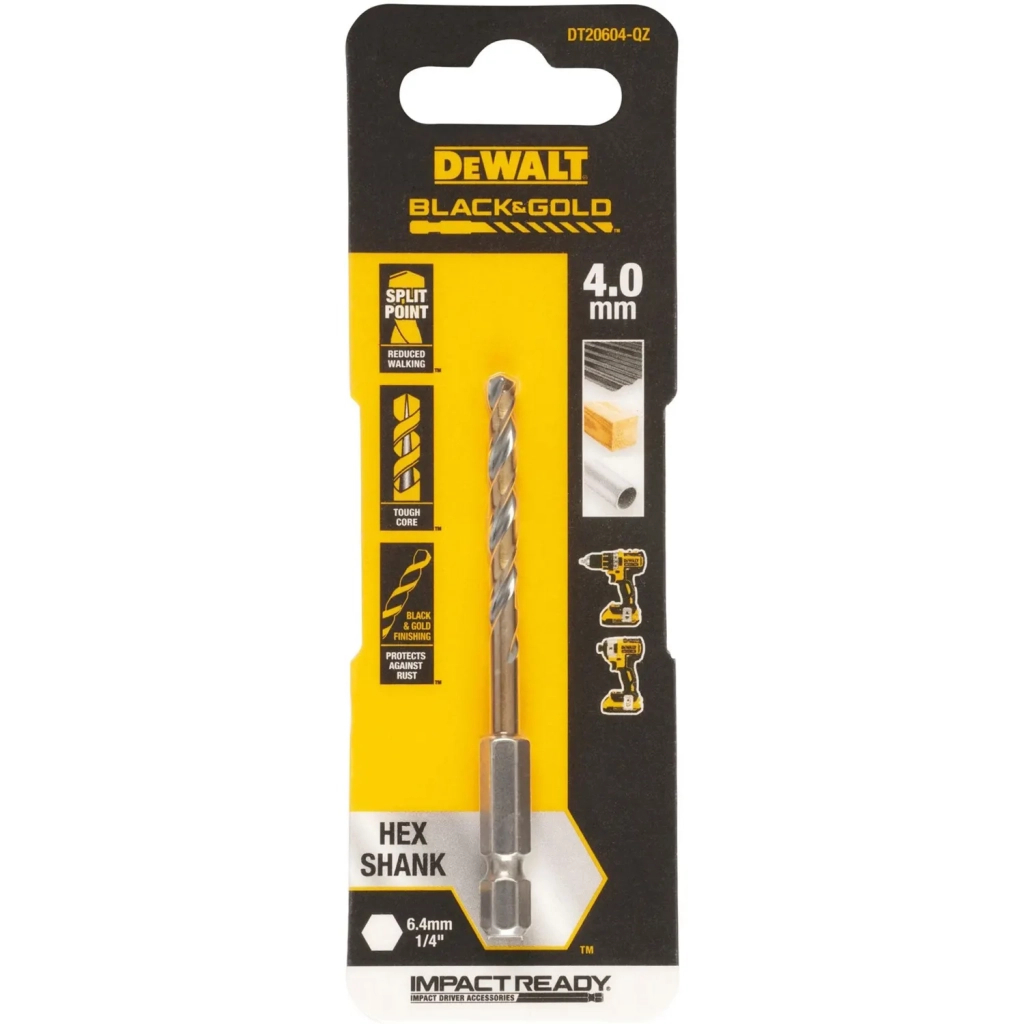Свердло DeWALT по металу EXTREME IMPACT Black&Gold, HSS-G, 4 х 80 х 31,5 мм, 1 шт. (DT20604) - зображення 1
