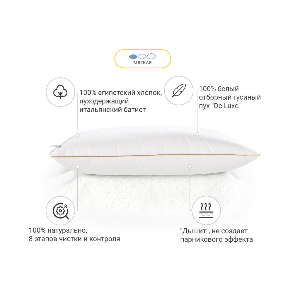 Подушка MirSon пухова Hand Made De Luxe White 903 низька 70x70 (2200000555809) - зображення 2