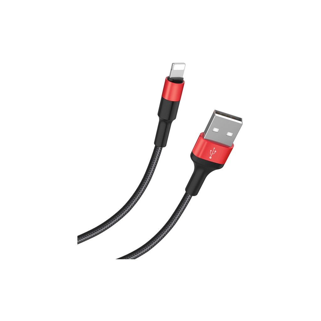 Дата кабель USB 2.0 AM to Lightning 1.0m 2A 18W nylon black+red HOCO (6957531080190) - зображення 2