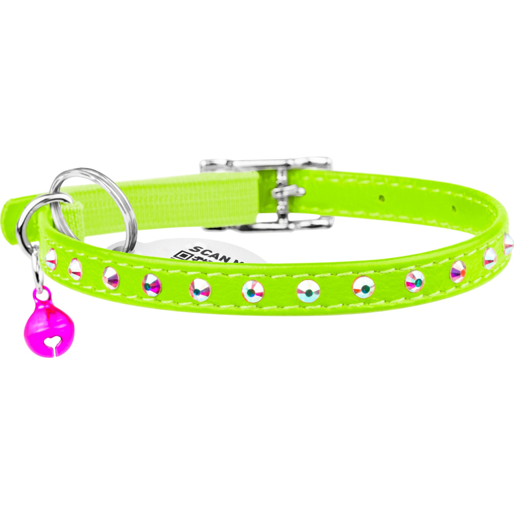 Нашийник для тварин WAUDOG GLAMOUR з резинкою і стразами для кішок (салатовий) (32545) - зображення 2