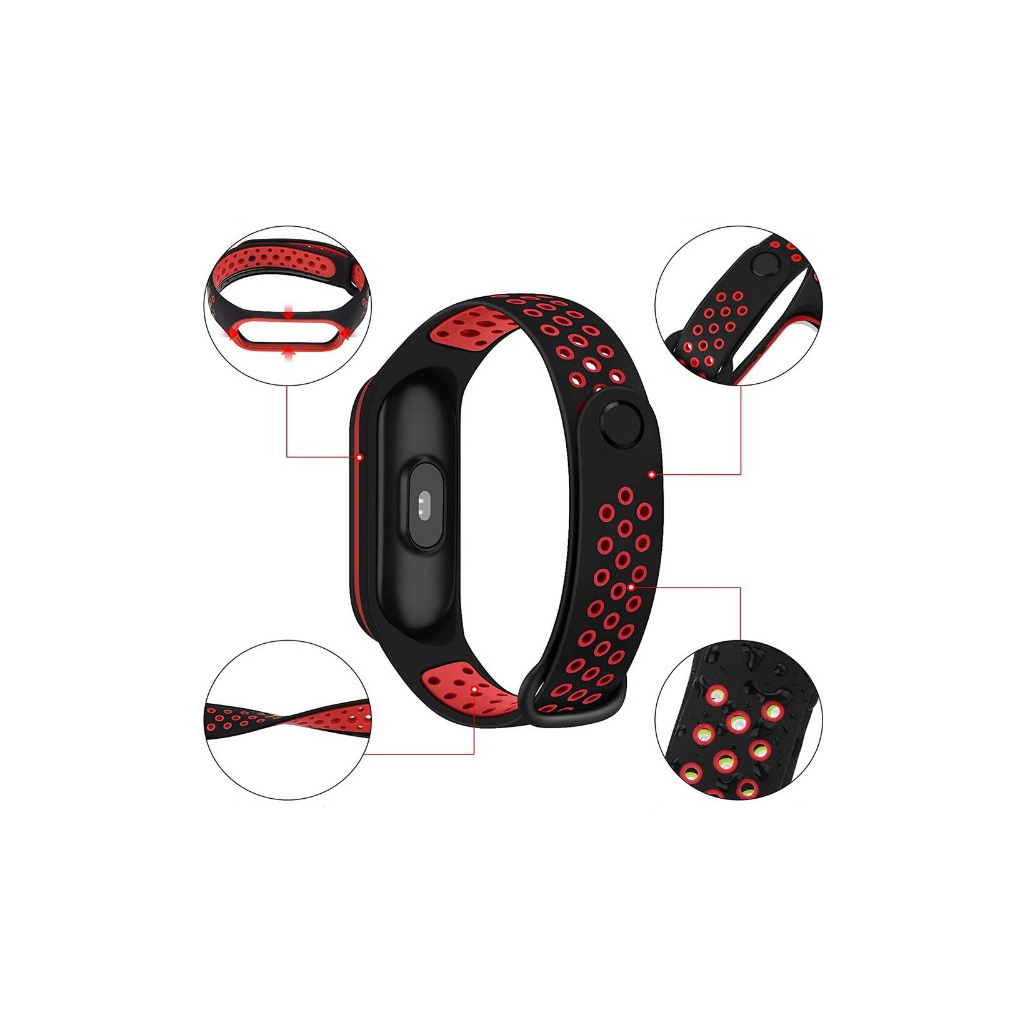 Ремінець до фітнес браслета BeCover Nike Style для Xiaomi Mi Smart Band 5 Black-Red (705153) - зображення 3