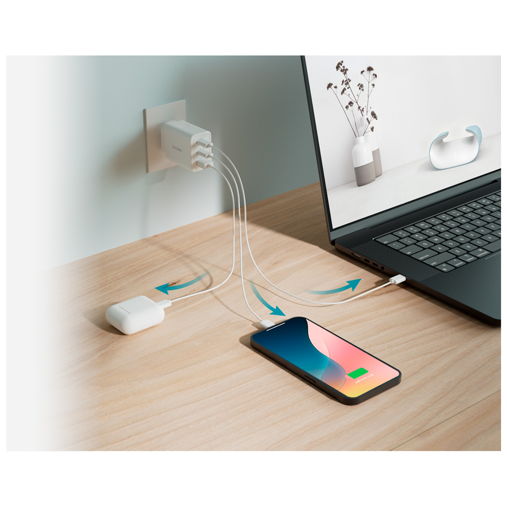Зарядний пристрій D-Link 2xUSB-C + 1xUSB-A 65W GaN white (DCP-651) - зображення 10