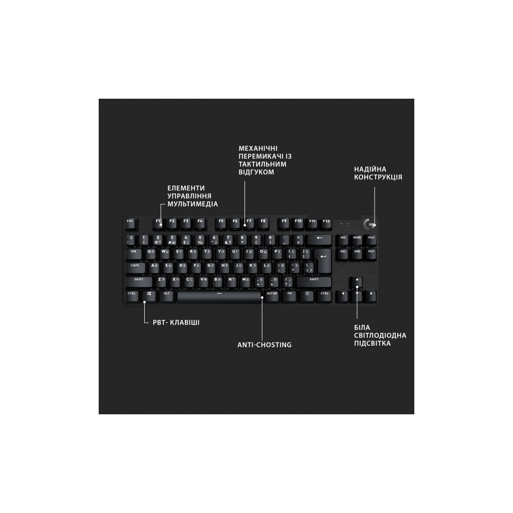 Клавіатура Logitech G413 TKL SE Mechanical Tactile Switch USB UA Black (920-010446) - зображення 6