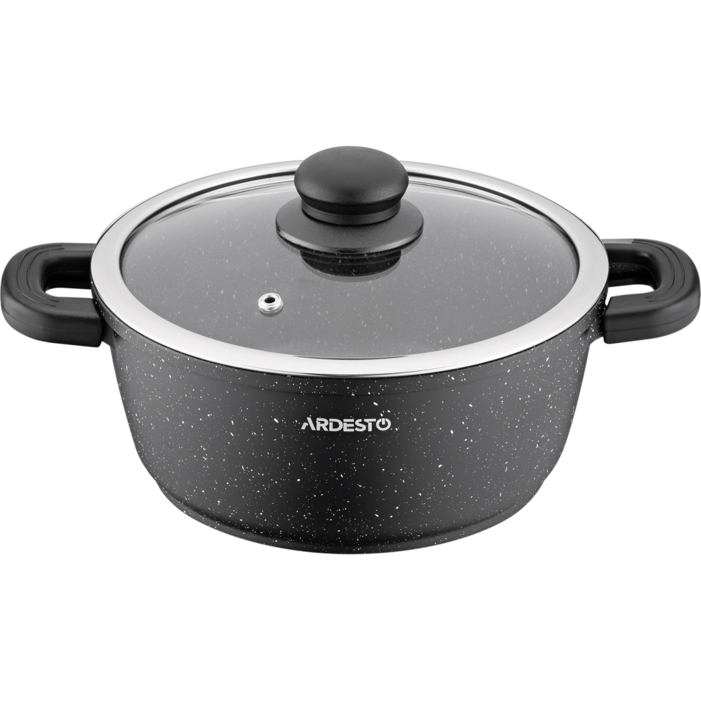 Каструля Ardesto Gemini Anzio скляна кришка 20 см 2,5 л чорна (AR2420GE) - зображення 1