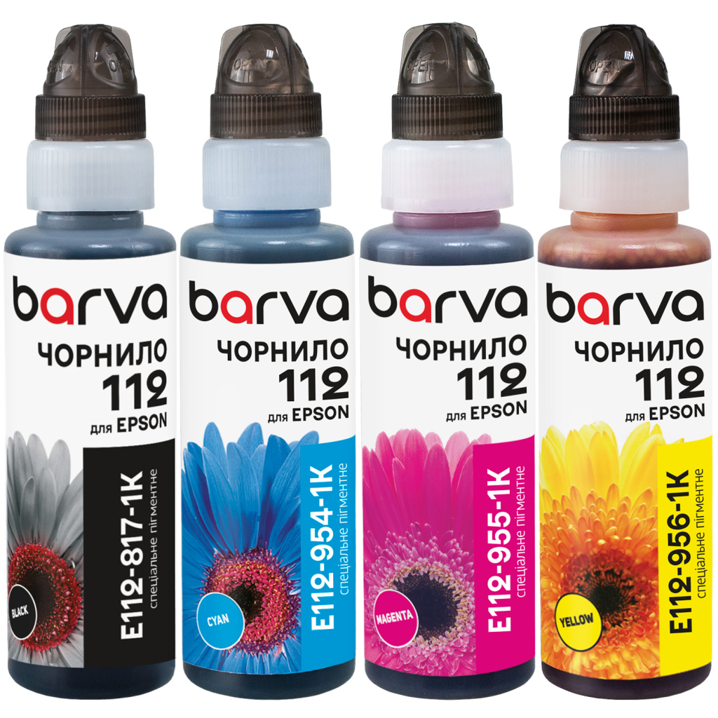 Чорнило Barva Epson 112 100мл*4, Pigm. BK/C/M/Y, флакон OneKey (E112-1K-2MP) - зображення 1