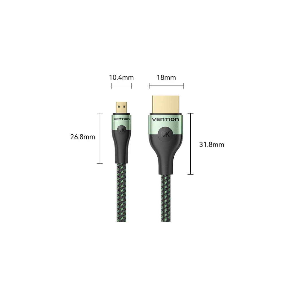 Кабель мультимедійний HDMI M to HDMI micro M 2.1m V2.0 8K 60Hz green VENTION (AGKGH) - зображення 3