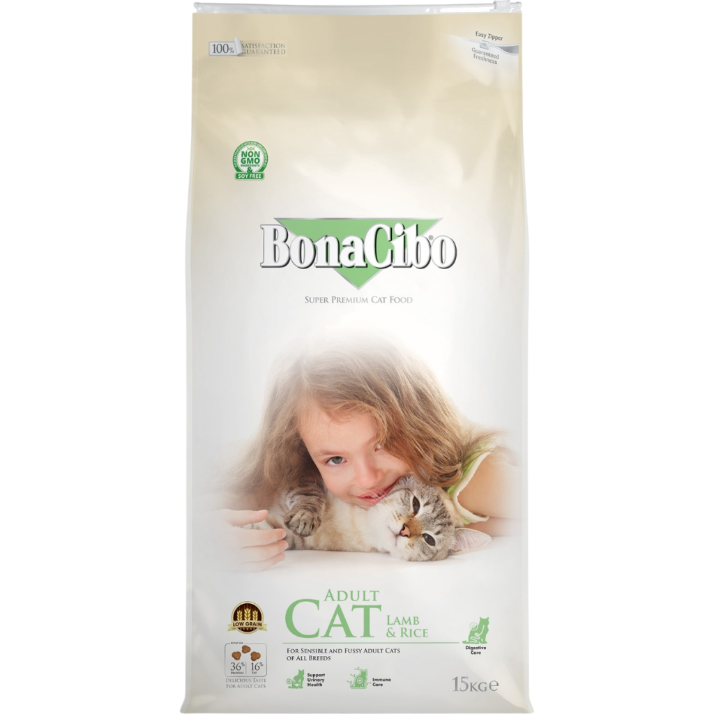 Сухий корм для кішок BonaCibo з чутливим шлунком та вибагливих до їжі (з ягням та рисом 15 кг (8694686406960) - зображення 1