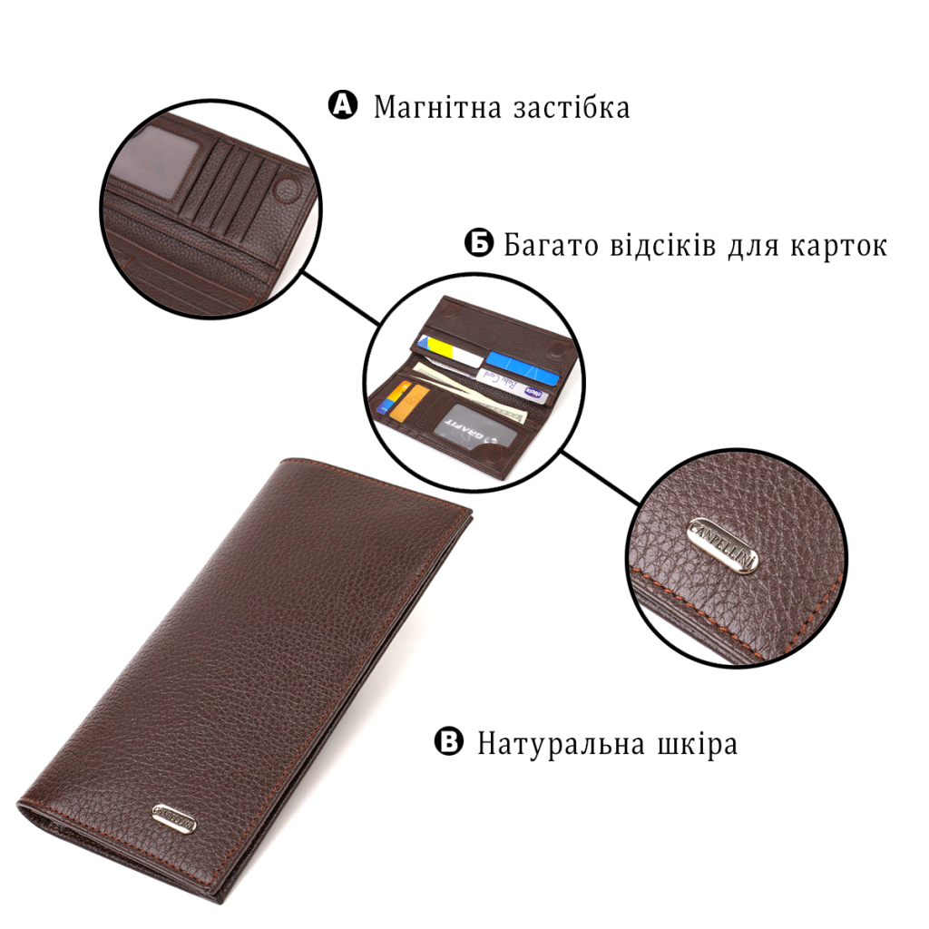 Гаманець Canpellini З натуральної шкіри Коричневий (21902) - зображення 4