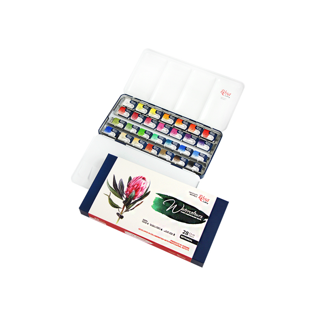 Акварельні фарби Rosa Gallery Ботаніка у металевому пеналі 28 кольорів (4823098518020) - зображення 2