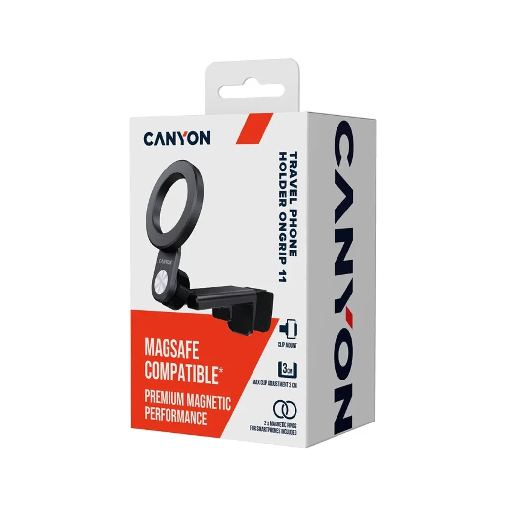 Тримач для смартфонів Canyon Magnetic travel holder OnGrip 11 clip mount Black (CNS-CCHM11) - зображення 4