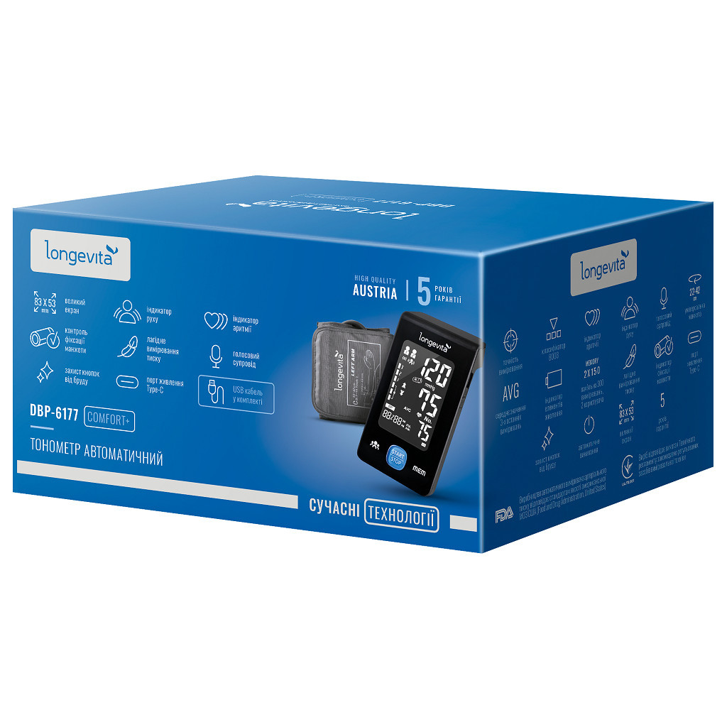Тонометр Longevita Авт.вимір.артер.тиску LONGEVITA DBP-6177 (DBP-6177) - изображение 2
