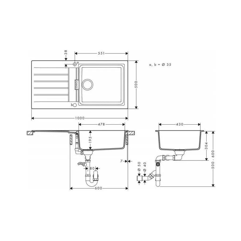 Мийка кухонна Hansgrohe S520-F480 + зміш. Focus M41 (43358800) - зображення 9