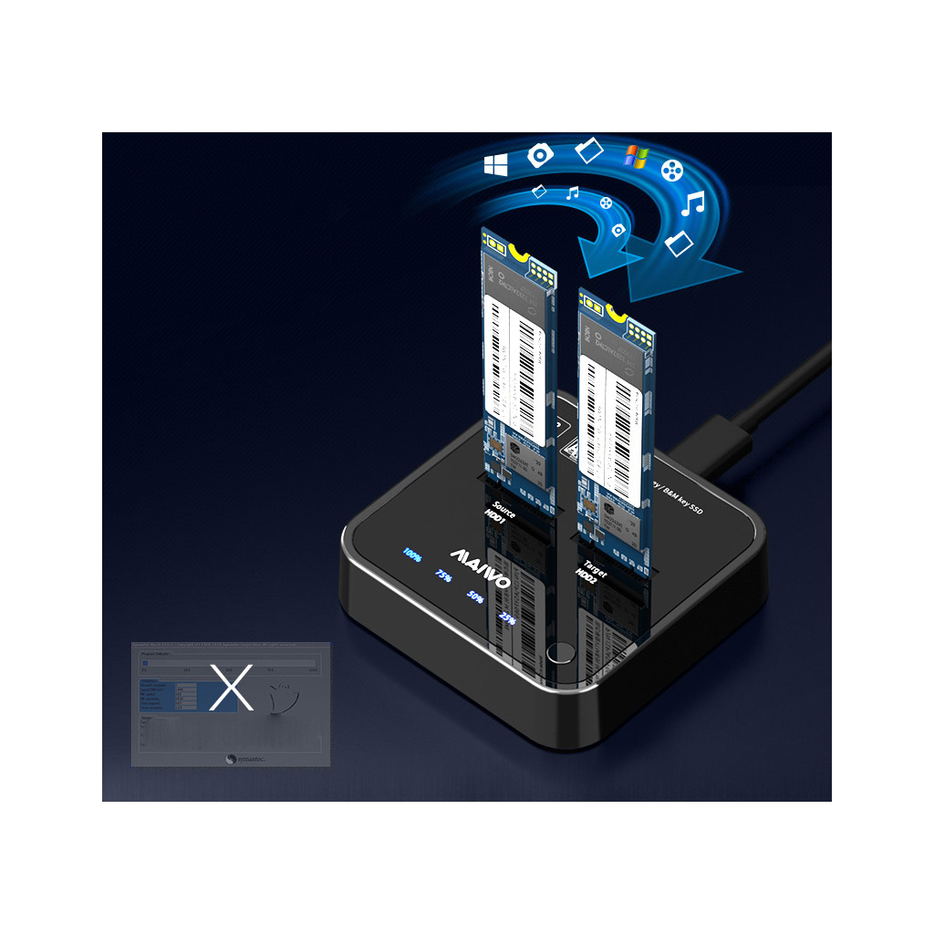 Док-станція для накопичувачів Maiwo 2*SATA M.2 SSD Key B/B+M USB 3.1 Gen1 Type-C (K3016SG1) - зображення 4