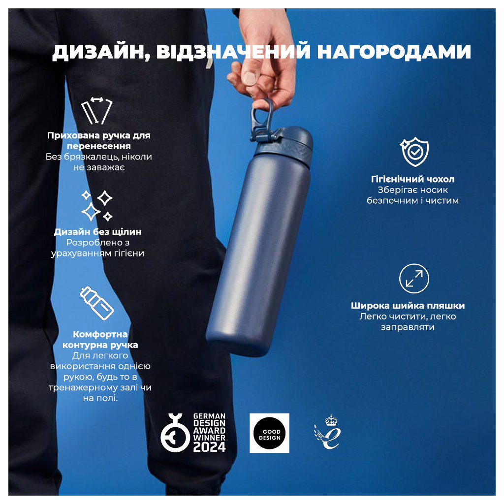 Пляшка для води ION8 OneTouch Vacuum Insulated 920 мл Ash Navy (I8TS1000ANAVY) - зображення 8