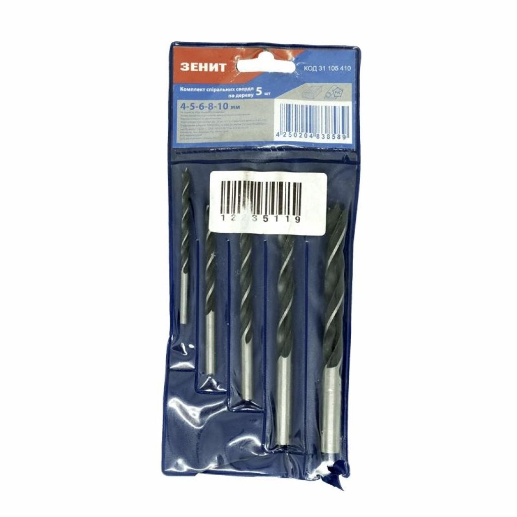 Набір свердл Зеніт спіральних по дереву 5 шт 4-10 мм (31105410) - зображення 1