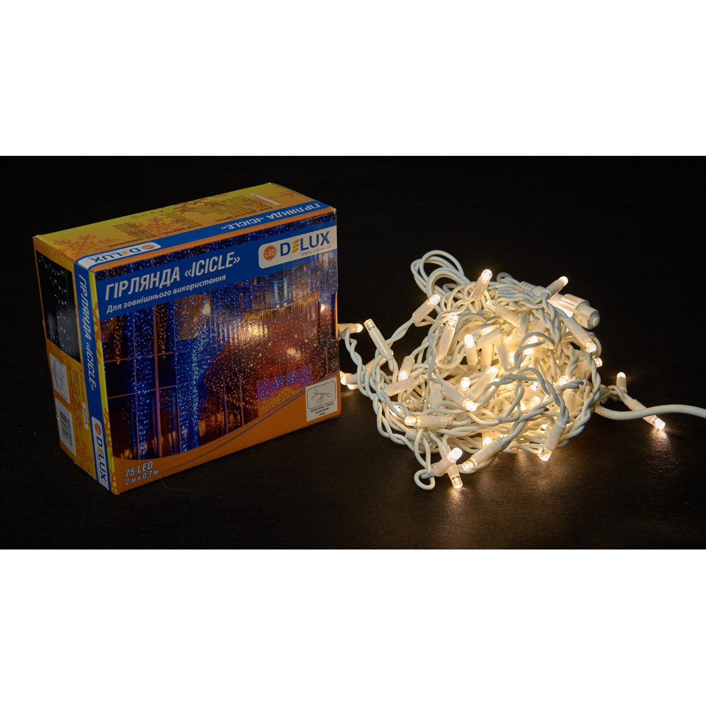 Гірлянда Delux ICICLE 75 LED 2 x 0.7 м IP44 EN Теплий білий/білий (90016594) - зображення 2