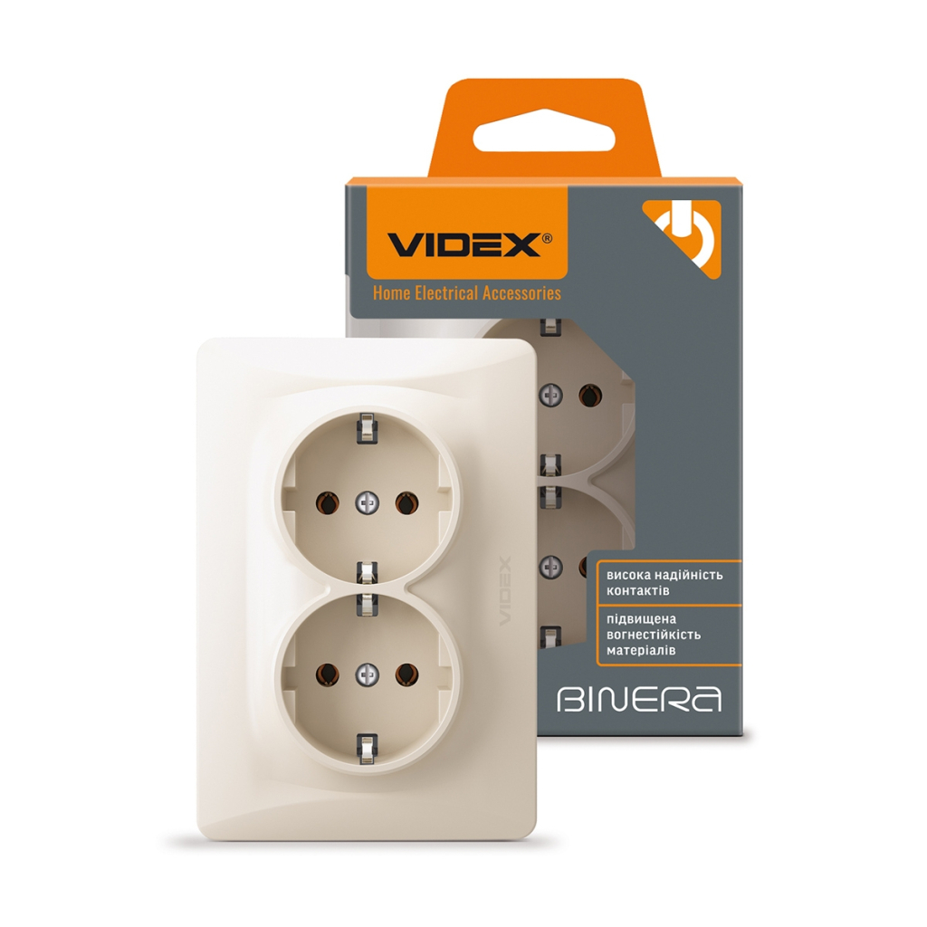 Розетка Videx BINERA 2ая із заземленням кремова (VF-BNSK2G-CR) - изображение 4