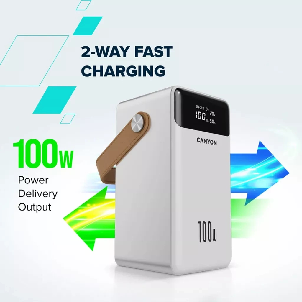 Батарея універсальна Canyon 60000mAh OnPower 610 PD/100W metal White (CNS-CPB610W) - зображення 5