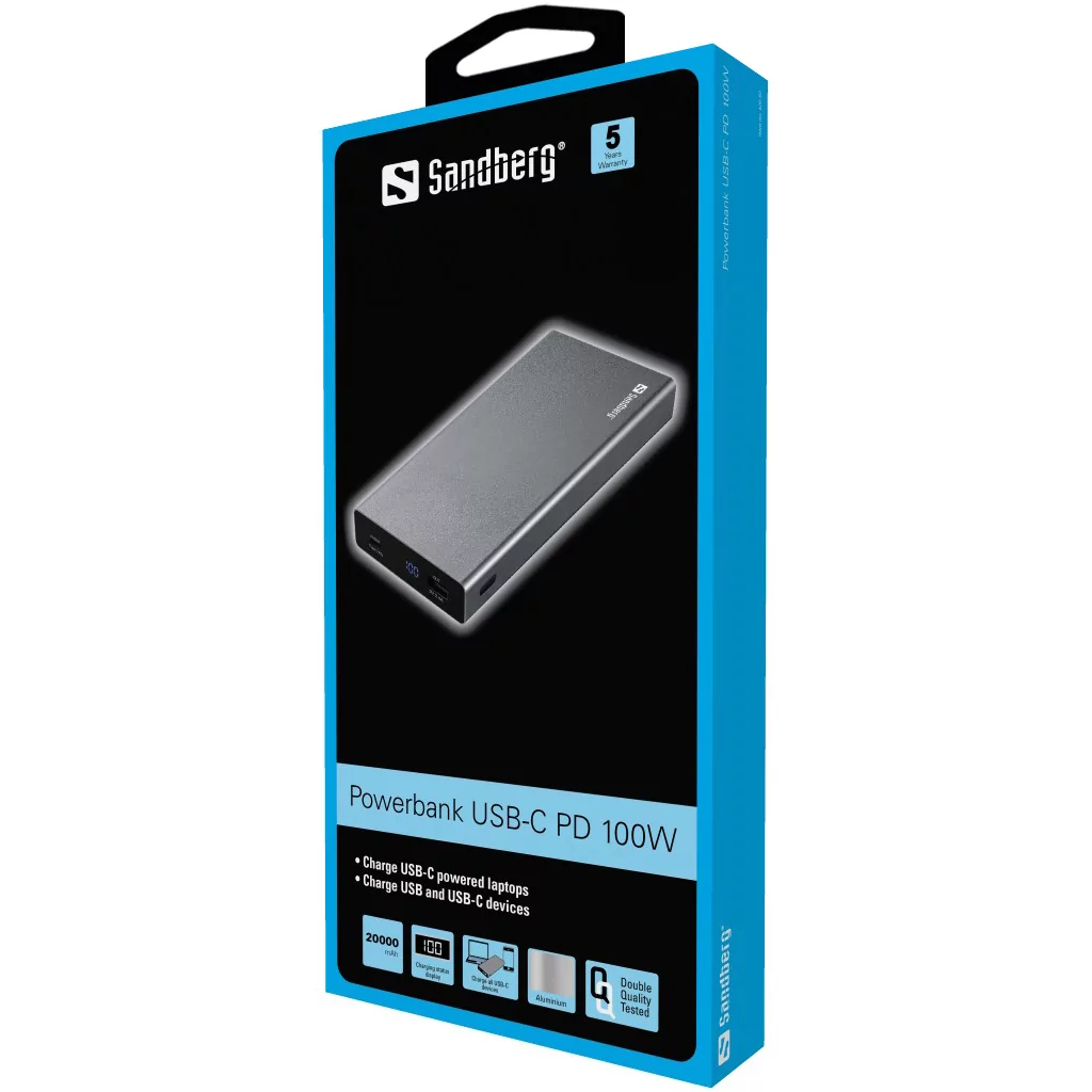 Батарея універсальна Sandberg 20000mAh, PD/88W+12W, USB-C, USB-A output: 5V/2.4A (12W max) (420-52) - зображення 2