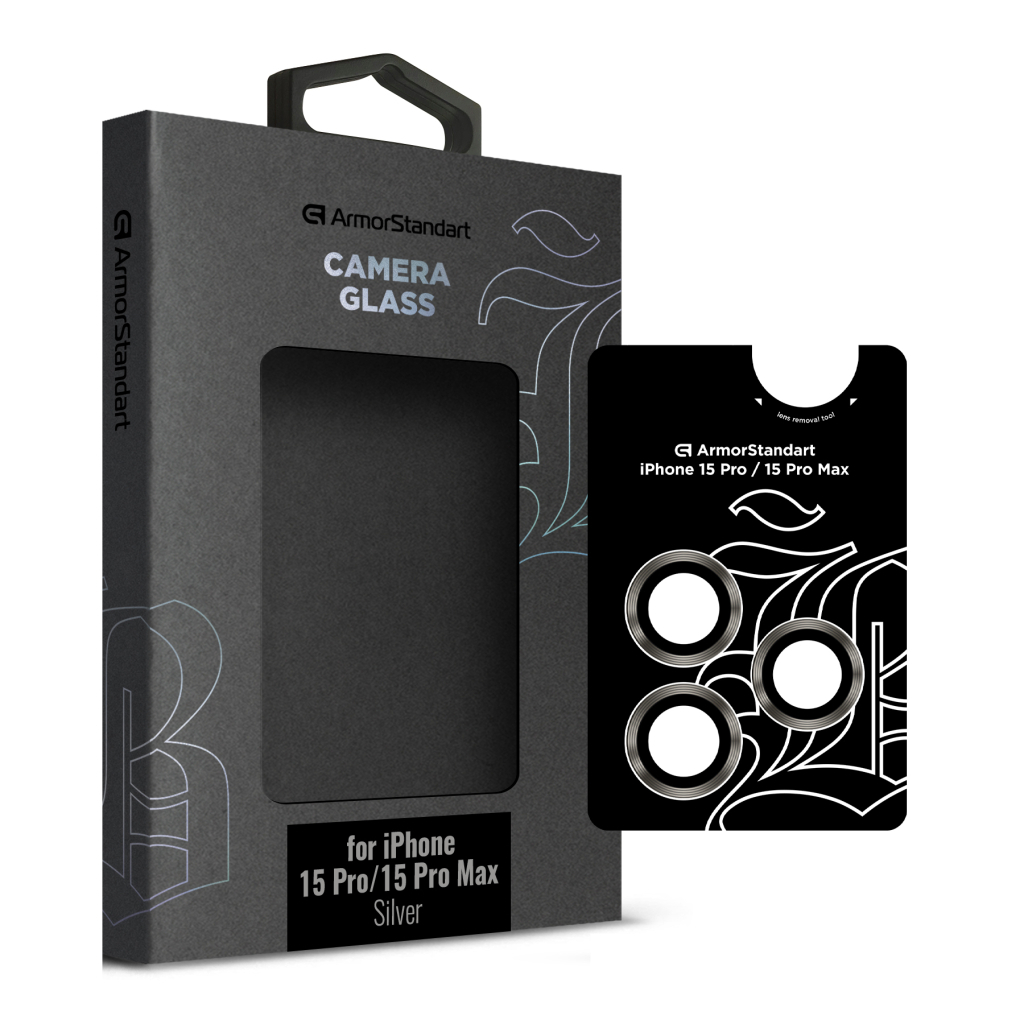 Скло захисне Armorstandart Camera glass Supreme Black Icon iPhone 15 Pro/15 Pro Max Silver Titanium (ARM76593) - зображення 1