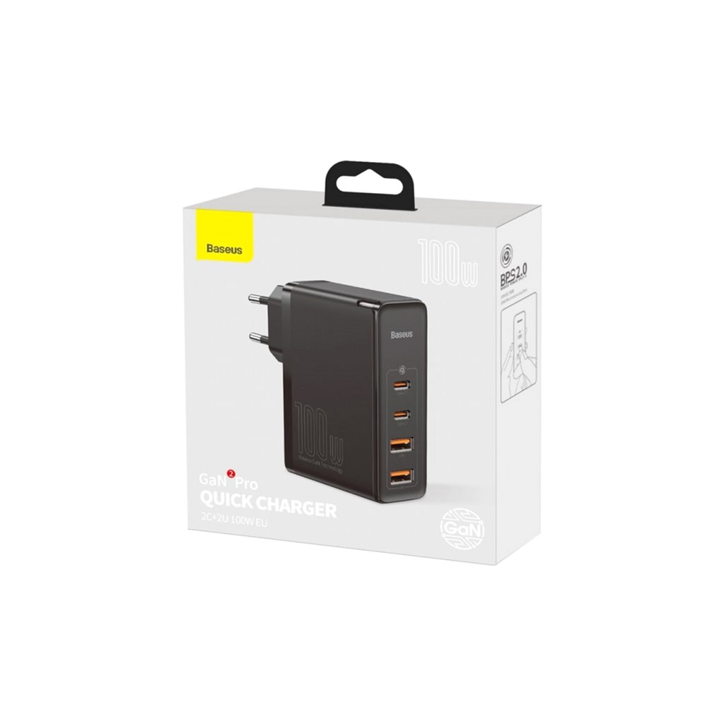 Зарядний пристрій Baseus 2xUSB 100W GaN (2xUSB-C+2xUSB-A) black (CCGAN2P-L01) - зображення 7