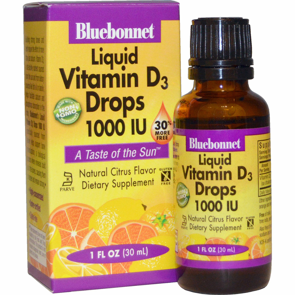 Вітамін Bluebonnet Nutrition Рідкий Вітамін D3 1000IU, Смак Апельсина, 30мл краплі (BLB-00374) - зображення 1