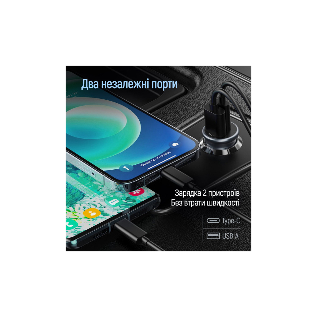Зарядний пристрій ColorWay USB-C PD30W + USB QC3.0 car adapter (CW-CHA065PD-GR) - зображення 4
